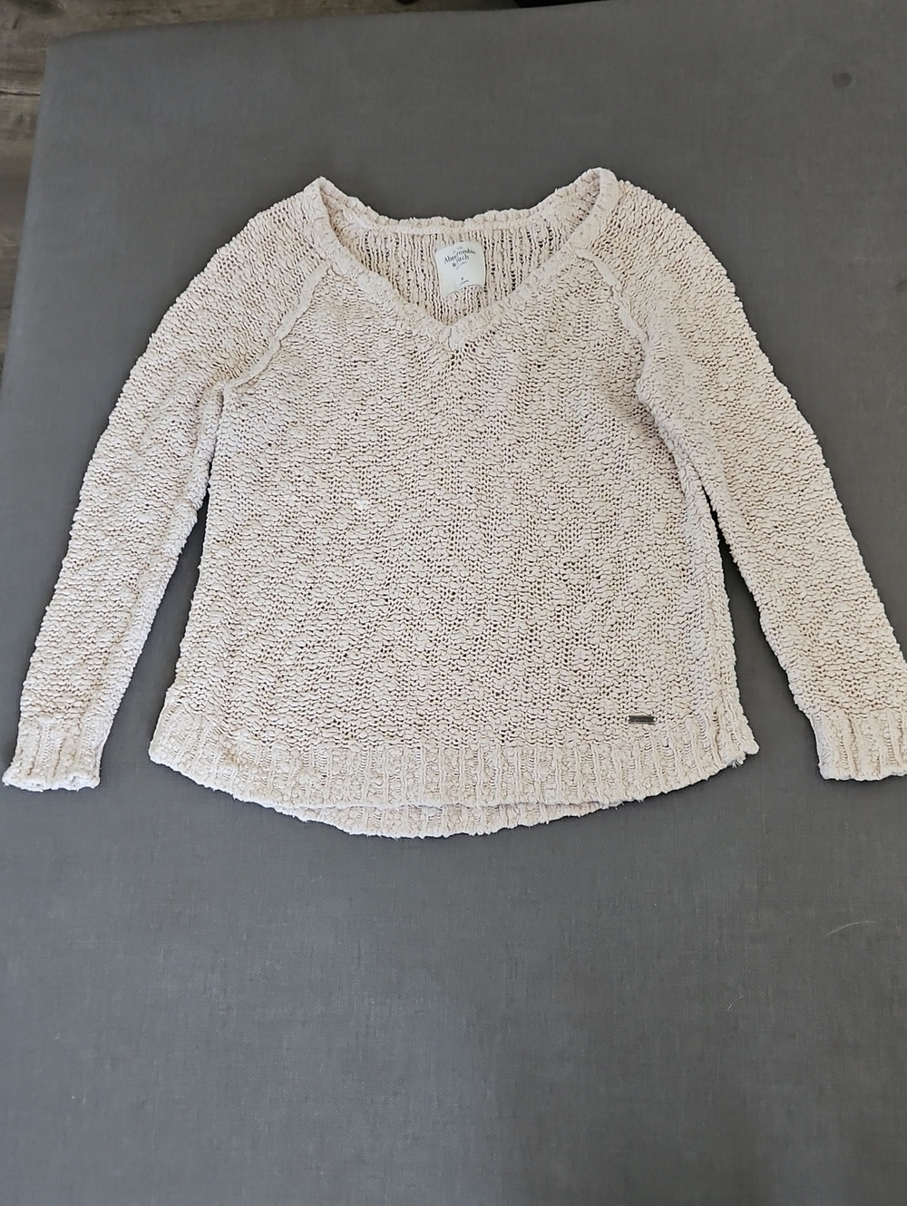 Abercrombie & Fitch Cream V-Neck Textured Knit Sweater